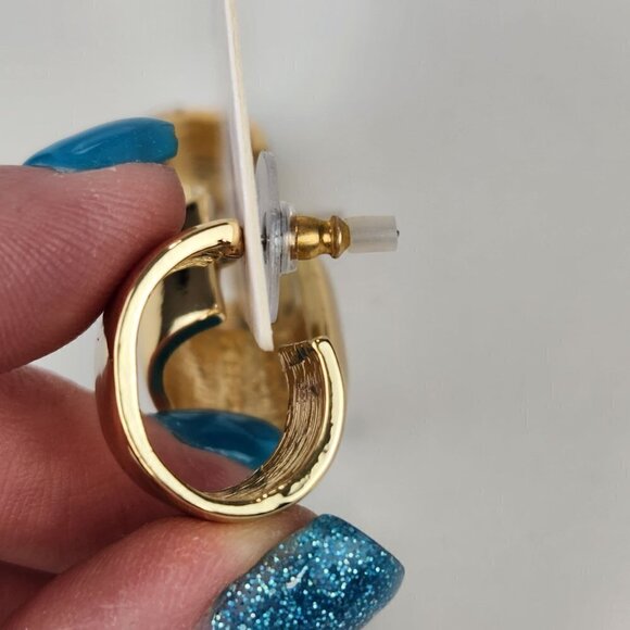 SUGARFIX by BaubleBar Hoop Earrings Wide Chunky Gold Tone Pave Crystals Set of 2 - Picture 6 of 6